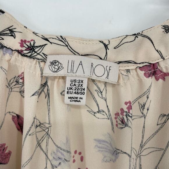 Lila Rose Long Sleeve Split Neck Floral Top Size 2X - Picture 6 of 7